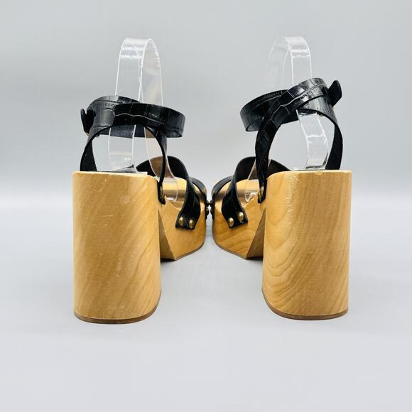 Free People Sandals Womens 10 Black Wood Platform Ankle Strap Block Heel - Picture 8 of 13